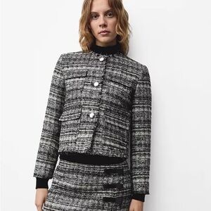 Mango Black and White Tweed Blazer #138